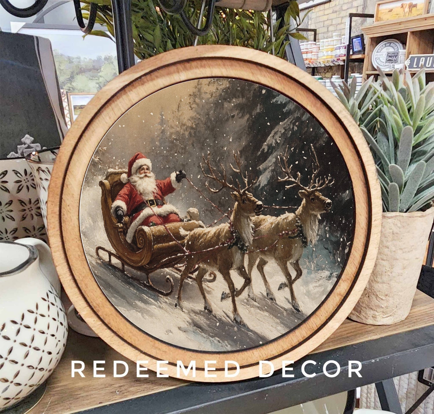 Round Santa Sleigh Art