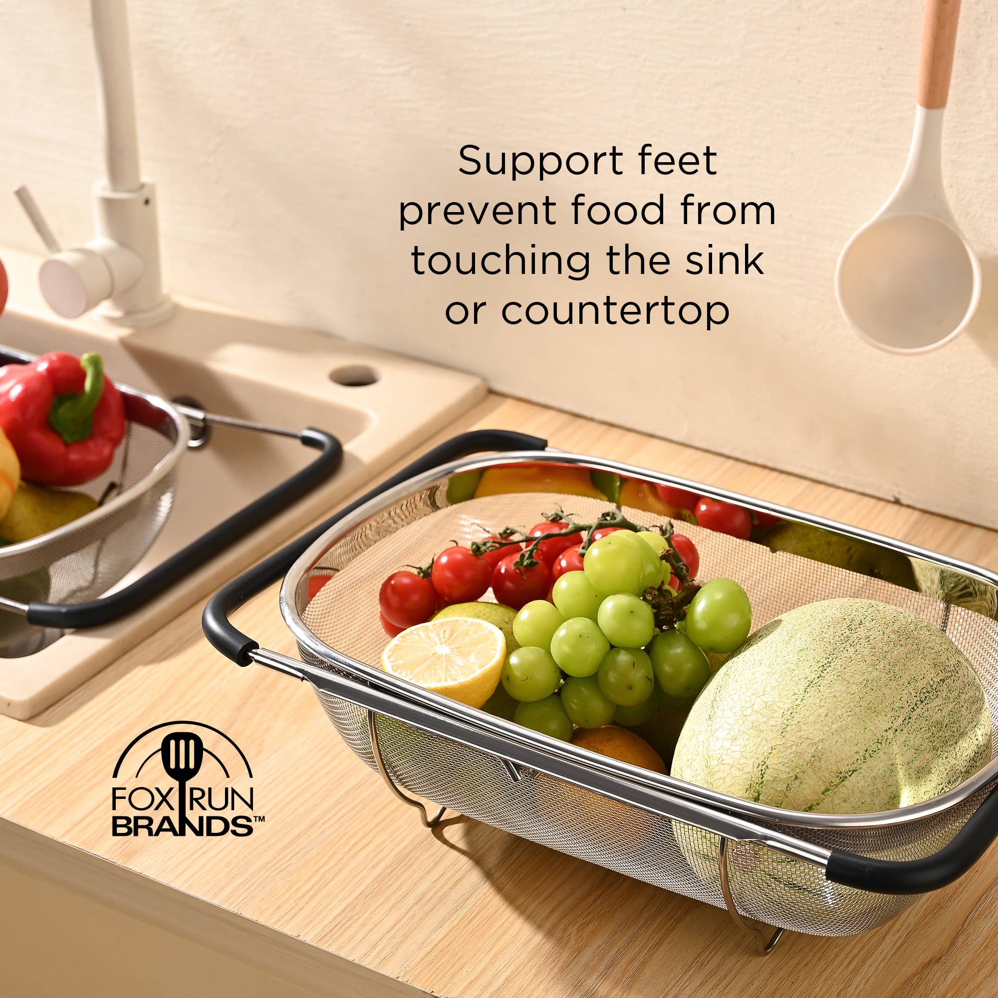 Fox Run Large Stainless Steel Colander, Extendable Handle