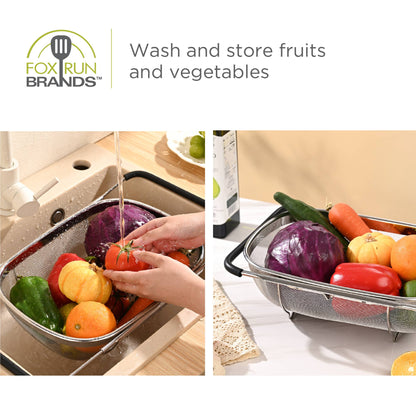 Fox Run Large Stainless Steel Colander, Extendable Handle