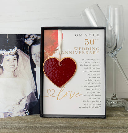 50th Wedding Anniversary Gift USA Handmade Glass Heart 7731