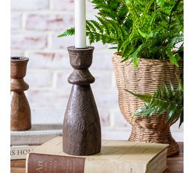 Dark Wood Taper Candle Holder