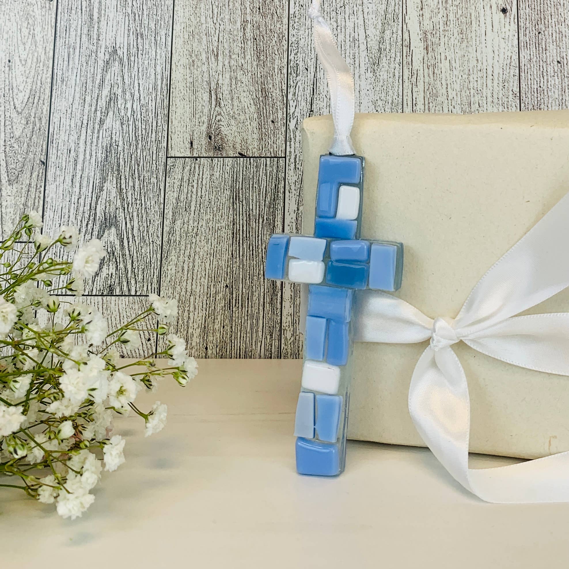 New Baby Boy Gift USA Handmade Mosaic Glass Cross