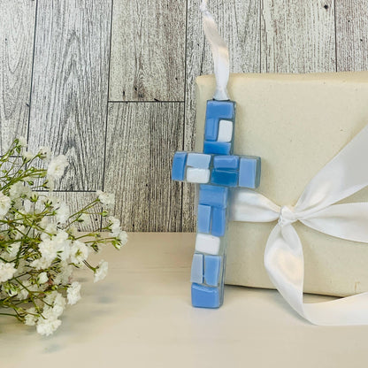 New Baby Boy Gift USA Handmade Mosaic Glass Cross