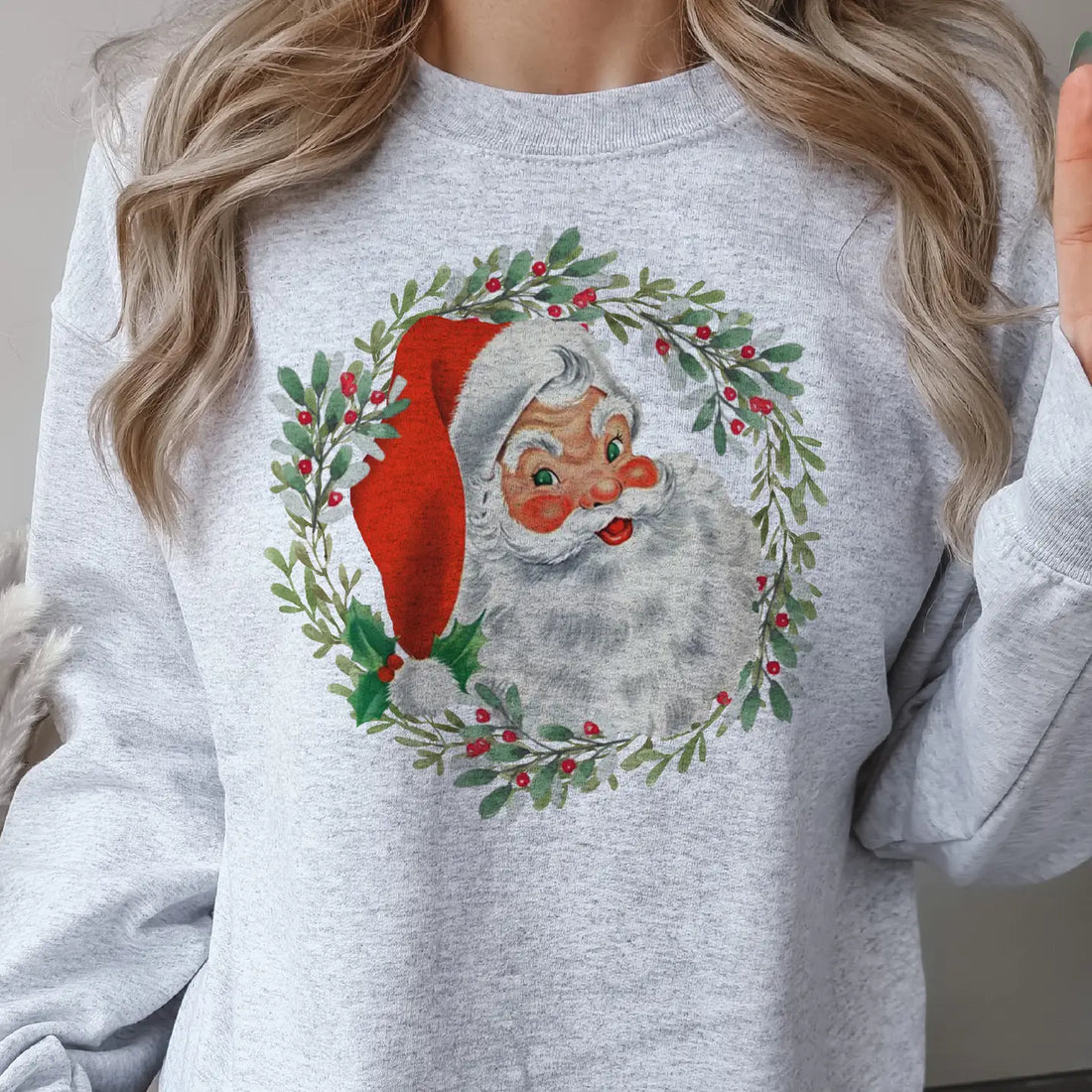 Vintage Santa &amp; Wreath Crewneck