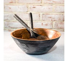 Blk Wood Bowl w/ Utensil Set