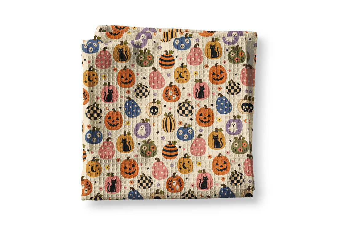 Pumpkin Retro Halloween Fall Kitchen Towel Waffle Weave