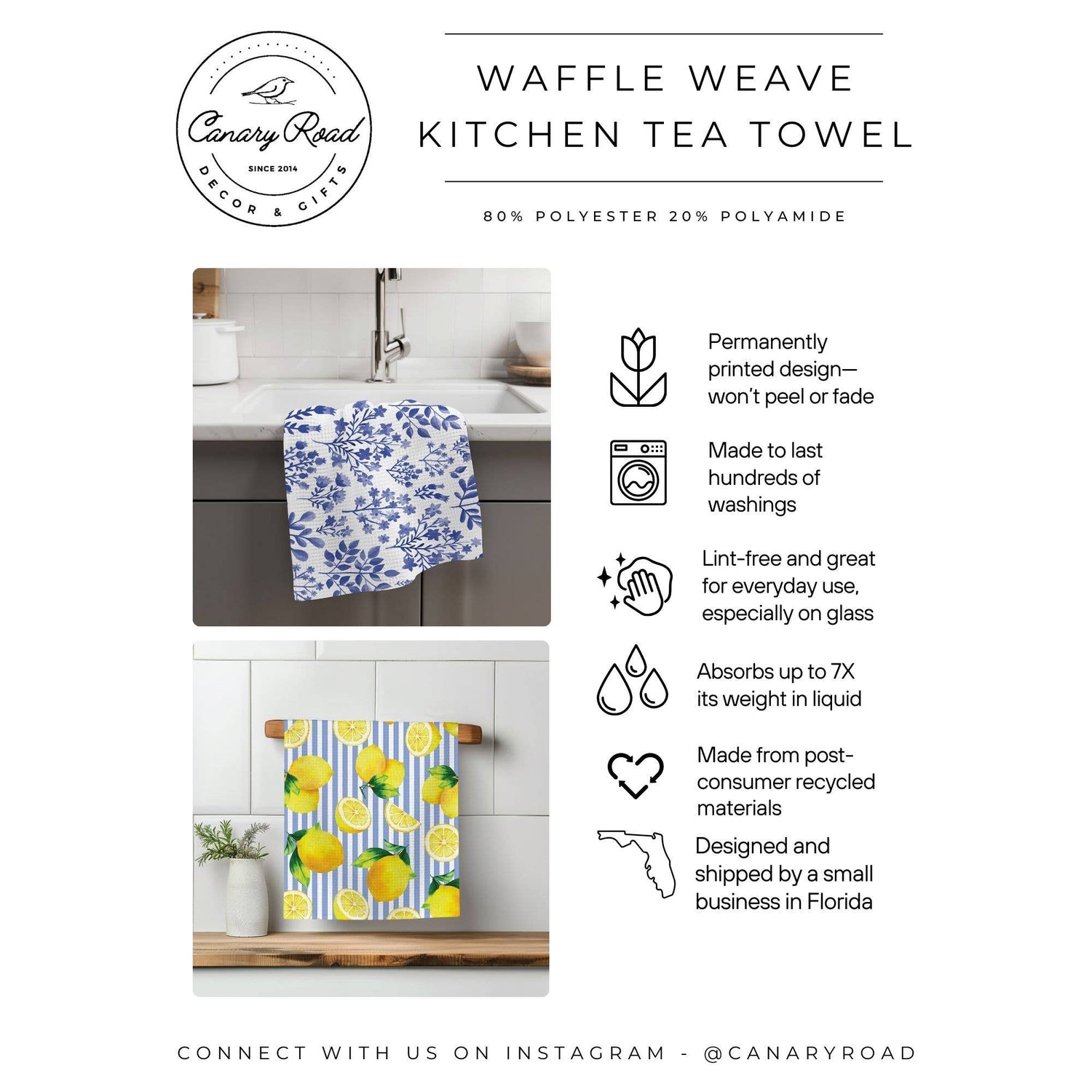 Pumpkin &amp; Fall Leaves Waffle Weave Kitchen Towel Autumn
