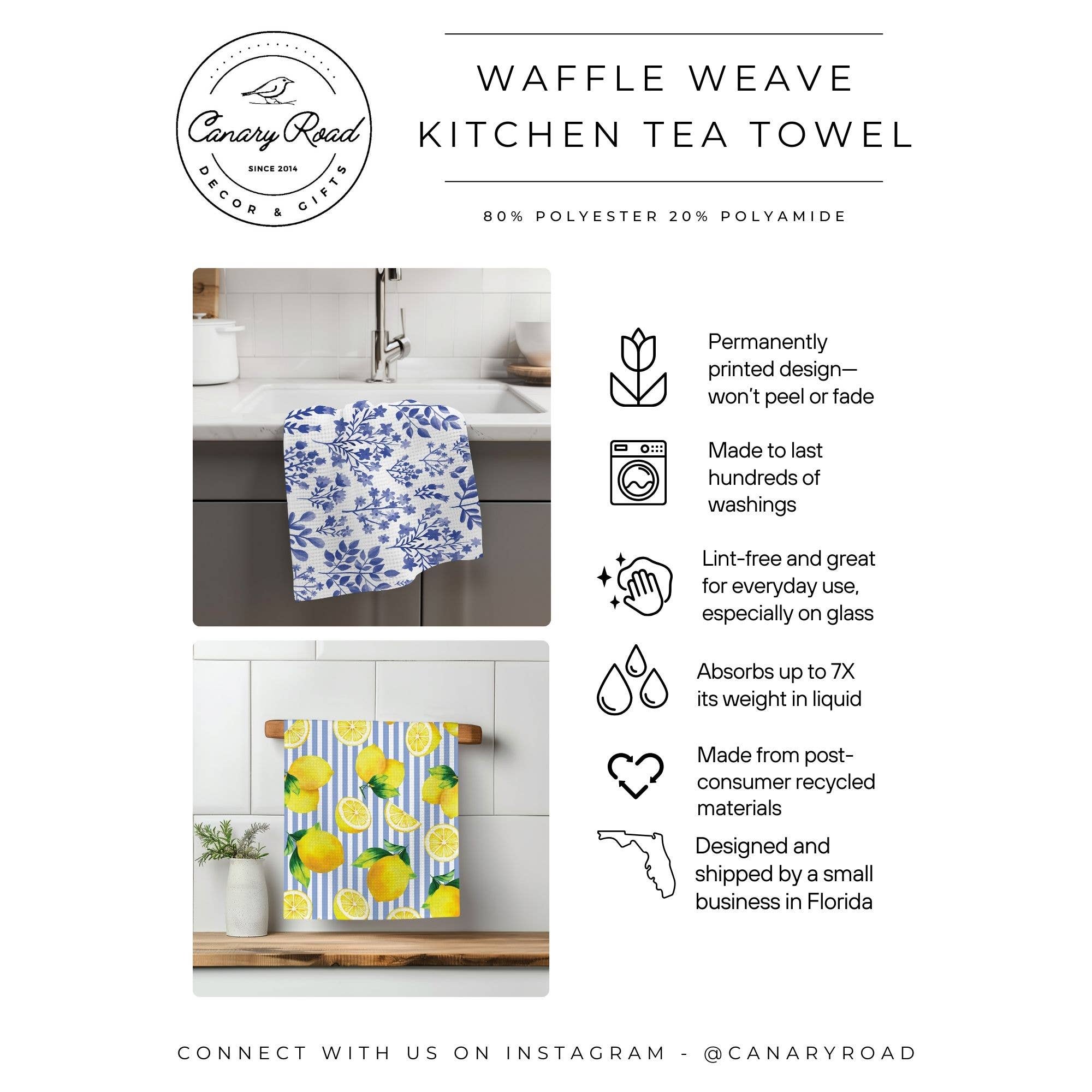 Pumpkin &amp; Fall Leaves Waffle Weave Kitchen Towel Autumn