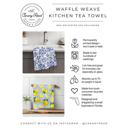 Pumpkin &amp; Fall Leaves Waffle Weave Kitchen Towel Autumn