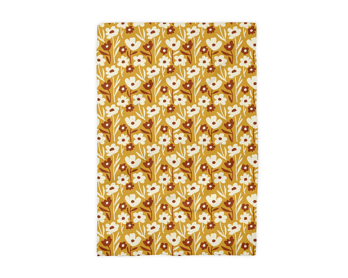 Boho Fall Floral Waffle Weave Kitchen Towel Autumn Daisy