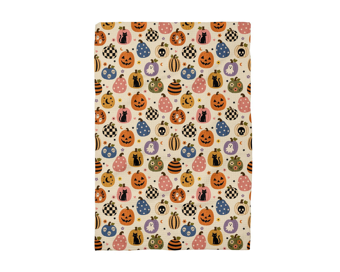 Pumpkin Retro Halloween Fall Kitchen Towel Waffle Weave