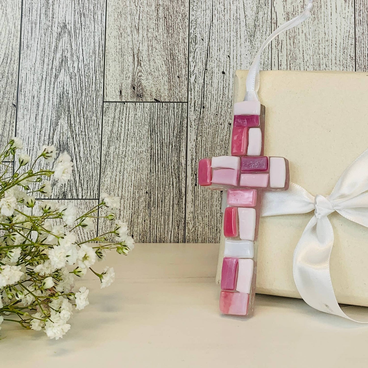 New Baby Girl Gift  USA Handmade Mosaic Glass Cross