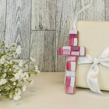 New Baby Girl Gift  USA Handmade Mosaic Glass Cross