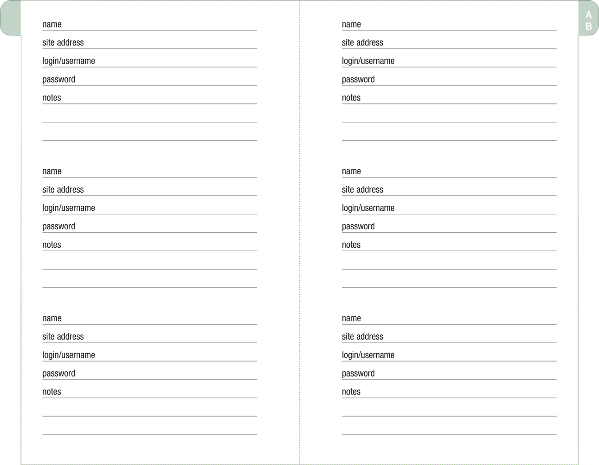 Eucalyptus Internet Address &amp; Password Logbook