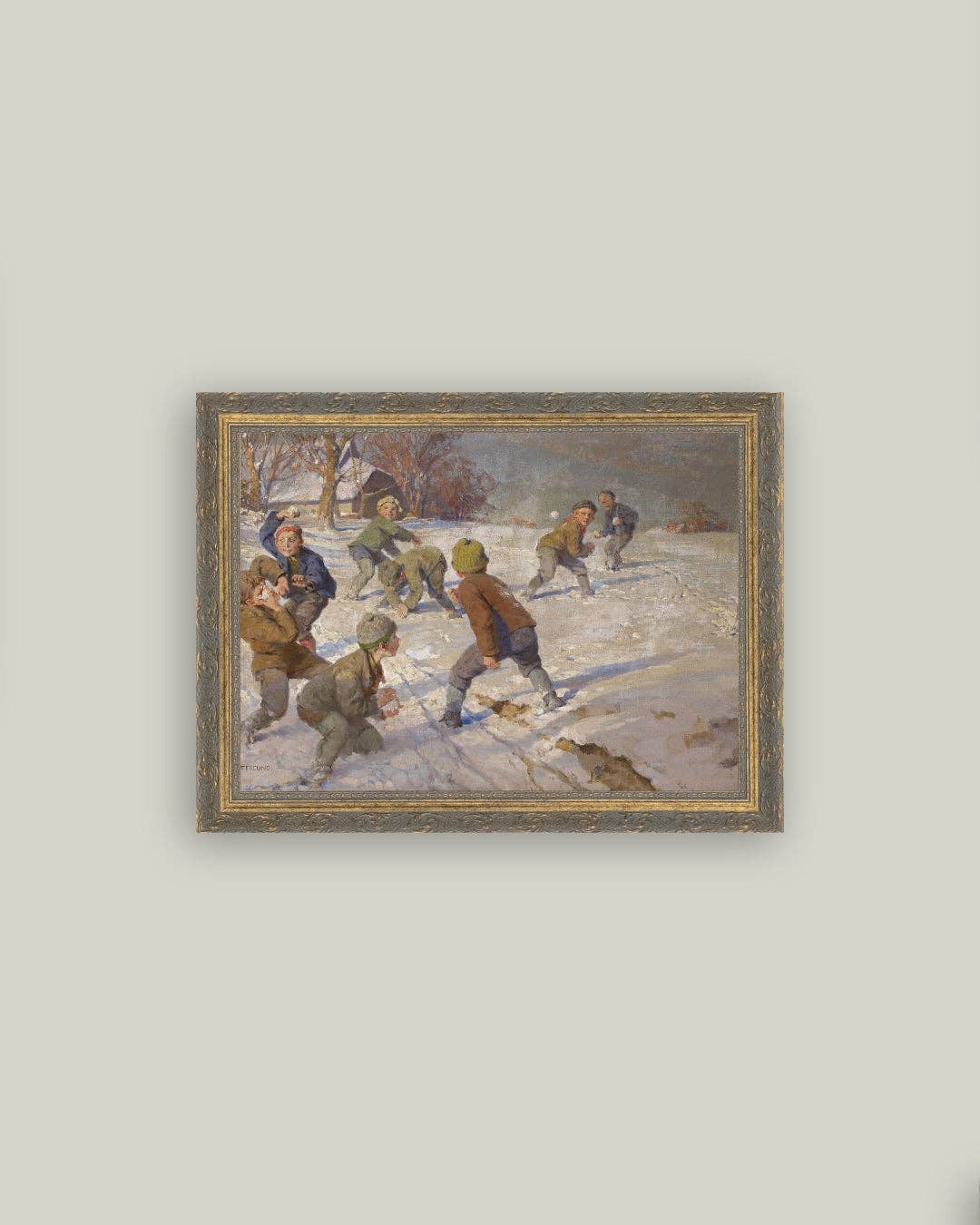 The Snowball Fight Framed Antique Art