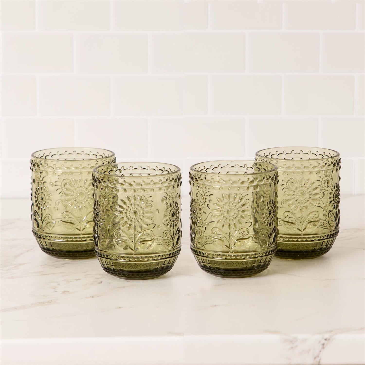 Green Floral Glass