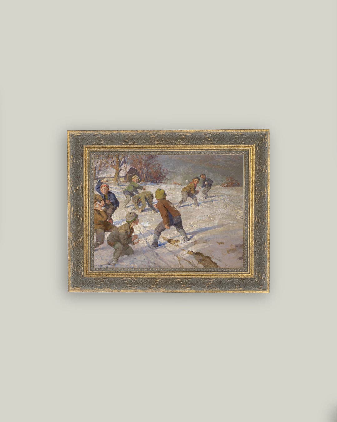 The Snowball Fight Framed Antique Art