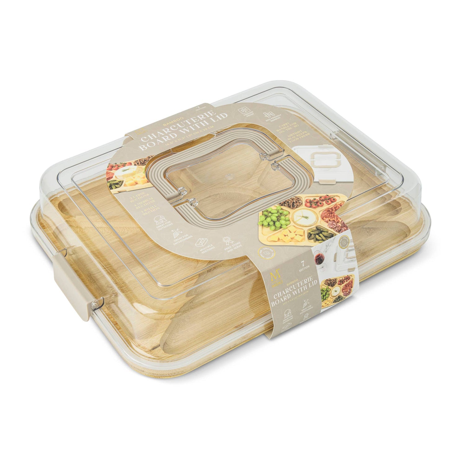 7 Section Rectangle Wood Charcuterie Storage - Taupe Latte
