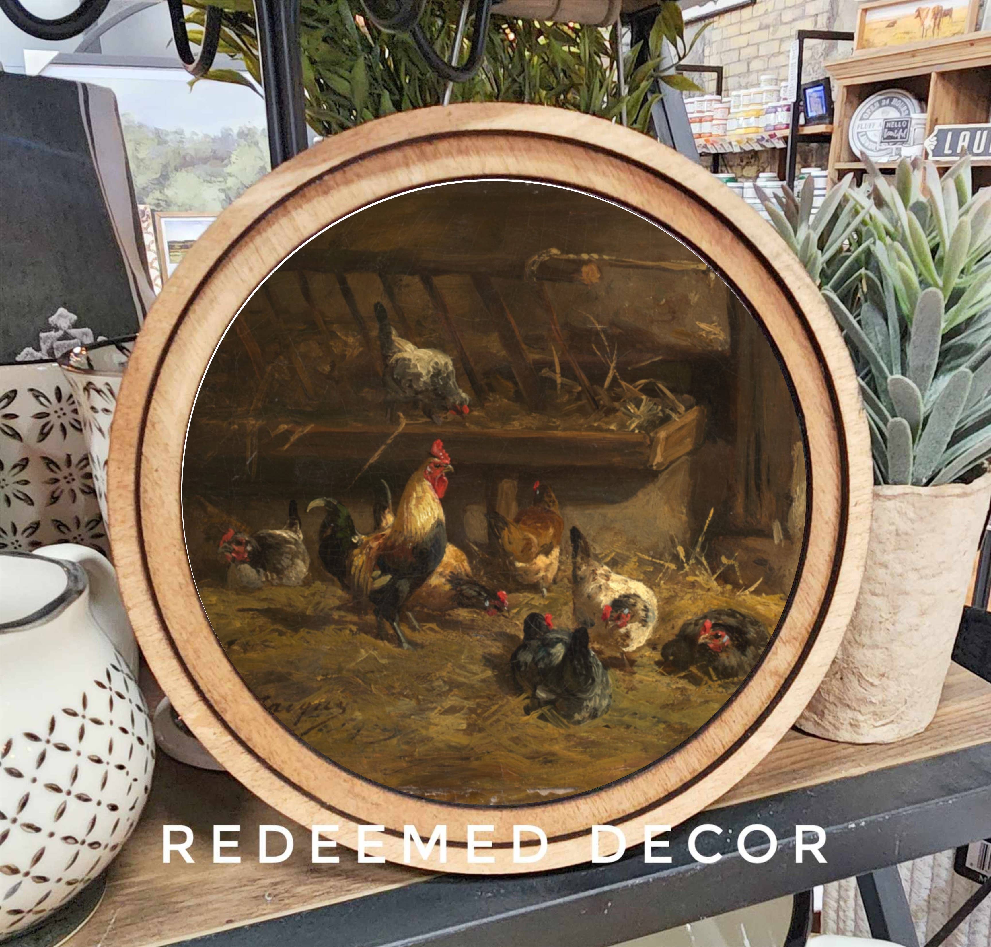 8" Round Chicken Coop Art