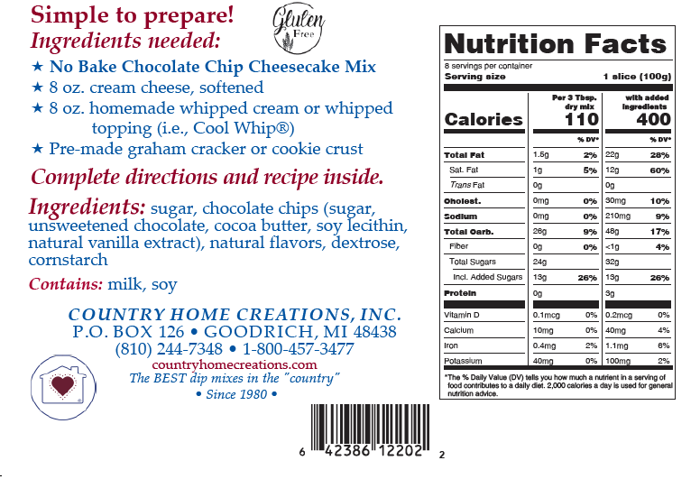 No Bake Chocolate Chip Cheesecake Mix