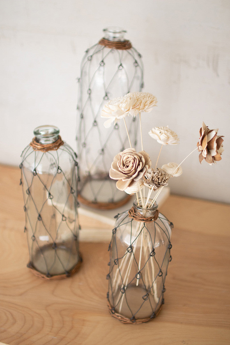 Wire &amp; Wicker Wrapped Glass Bottles