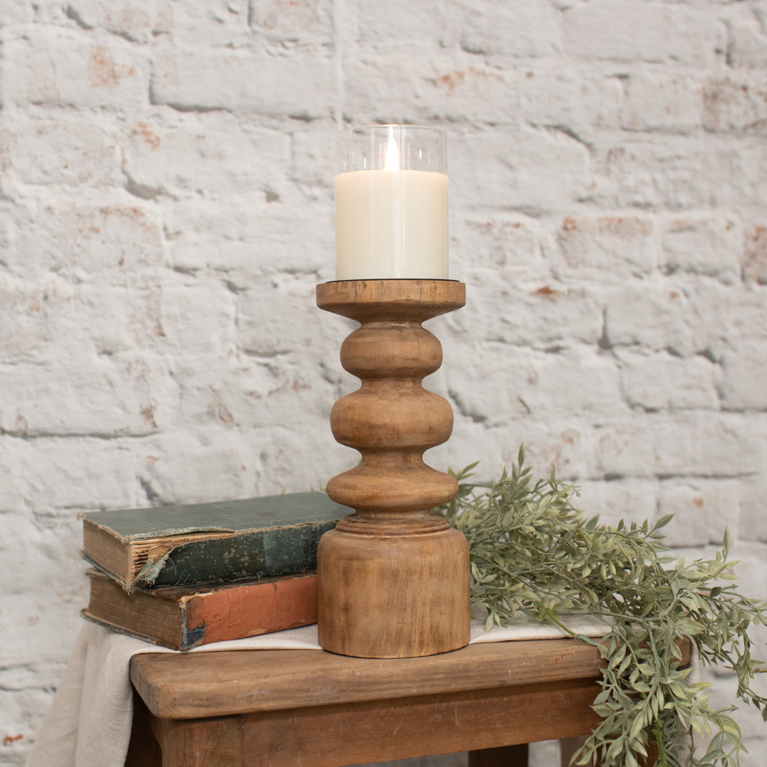 Wooden Pedestal Candle Holder