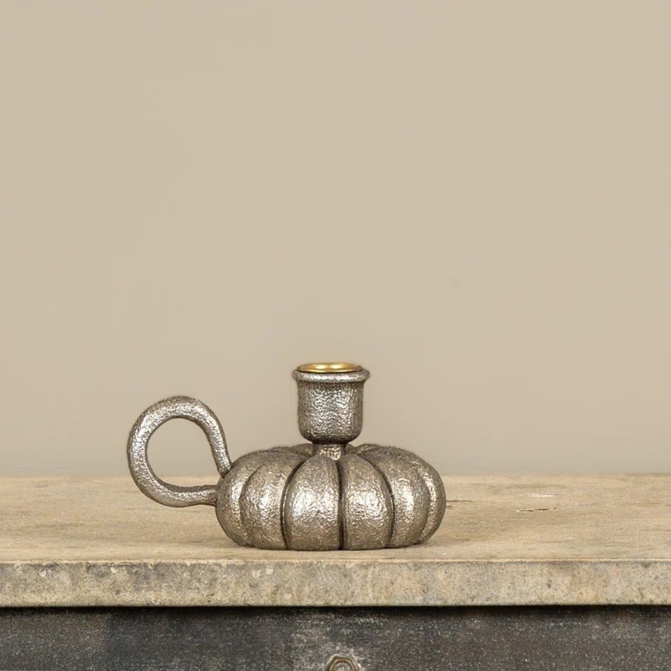 Pewter Pumpkin Taper Candle Holder