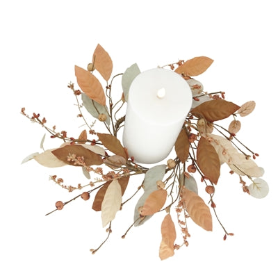 Cream &amp; Orange Bay Leaf Candle Ring