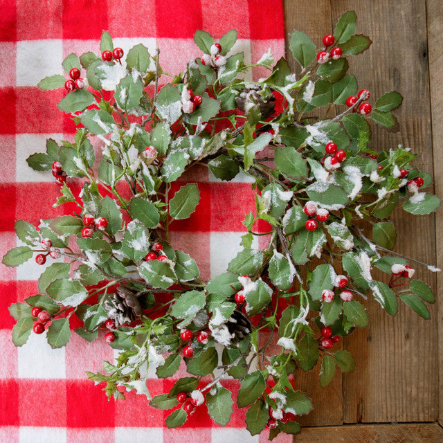 Glittered Holly, Berry &amp; Cone Wreath