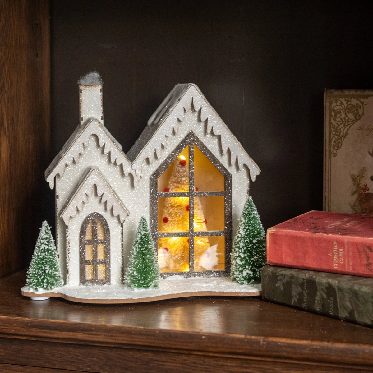 Lighted Snowy Holiday House