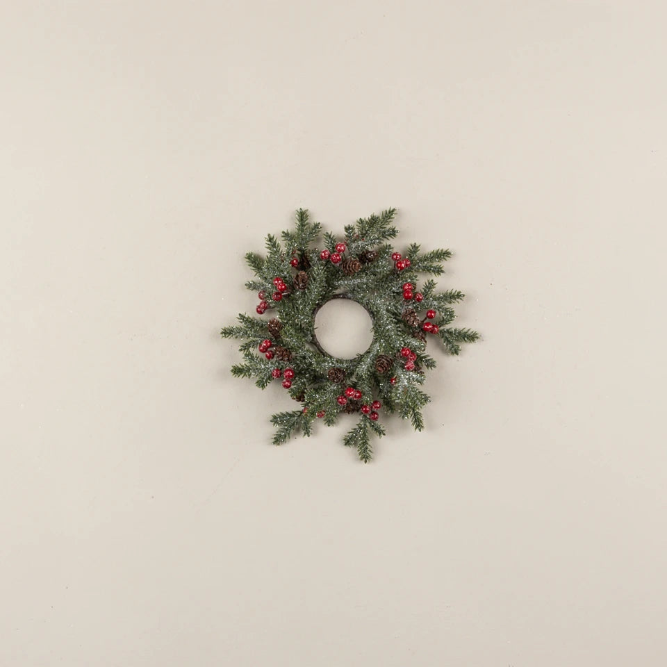 Frosted Pine, Berries &amp; Pinecone Candle Ring