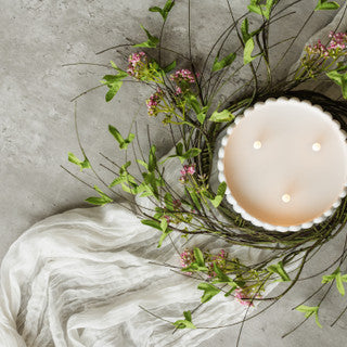 Pink Boxwood &amp; Wildflower Candle Ring