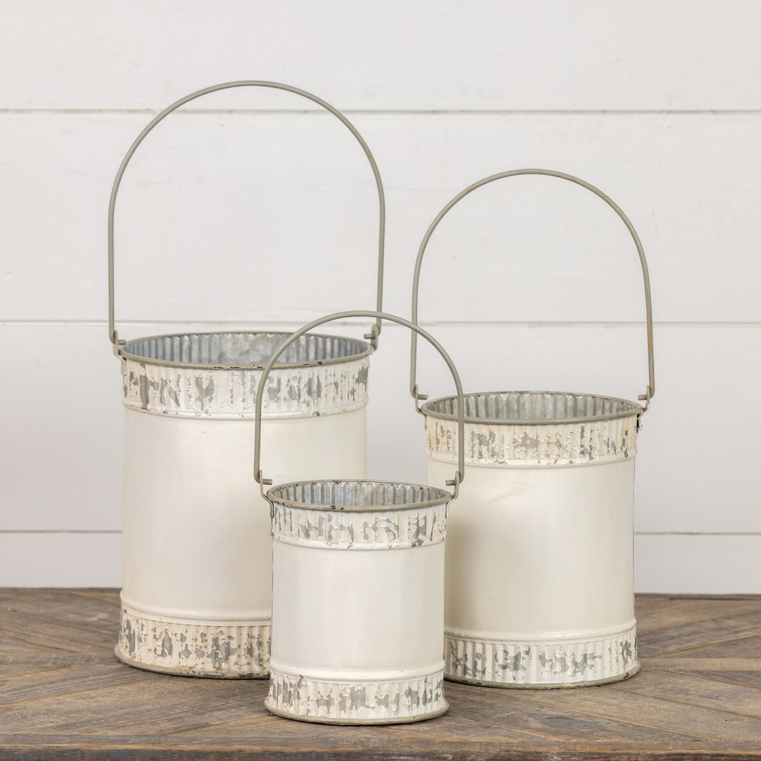 White &amp; Silver Metal Bucket