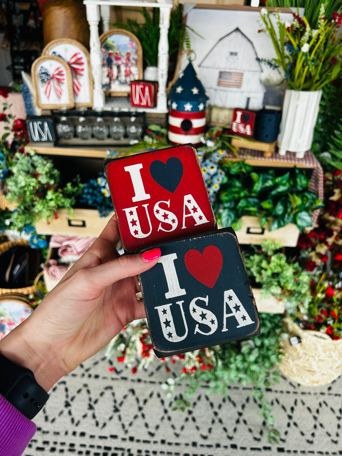 I Love USA Wood Block