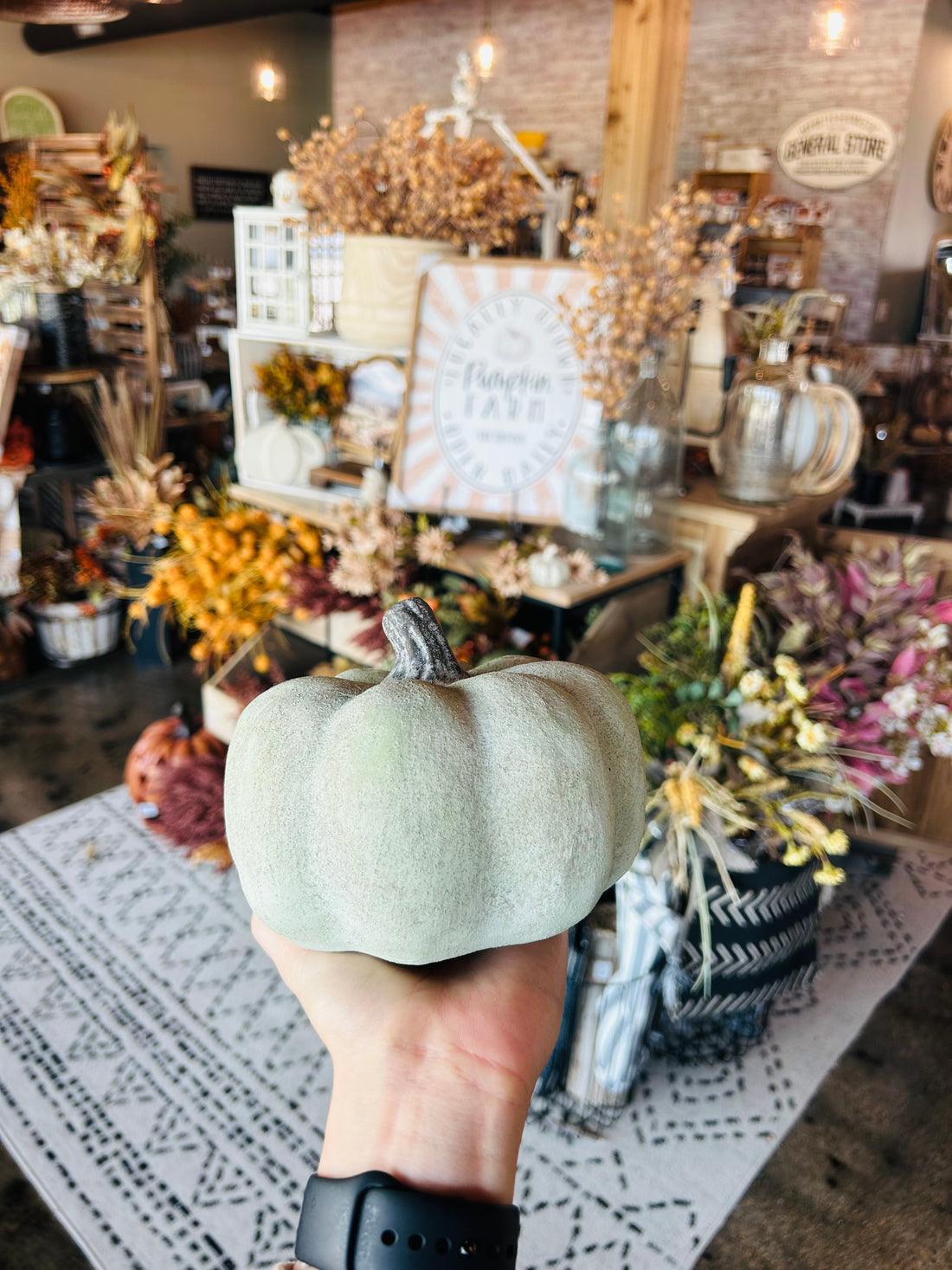 Faded Green Fall Ceramic Pumpkin