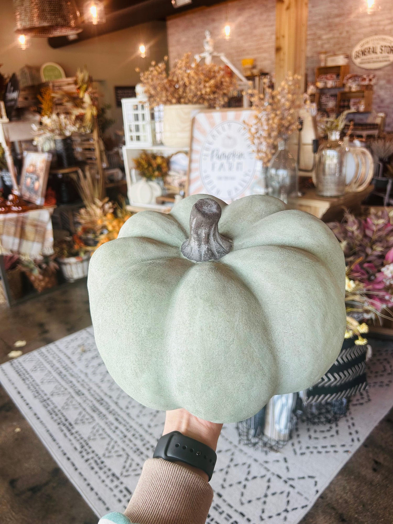 Faded Green Fall Ceramic Pumpkin