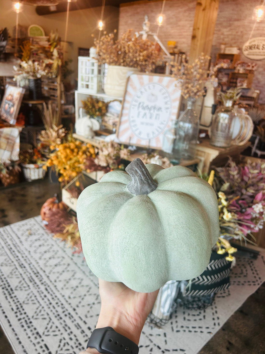 Faded Green Fall Ceramic Pumpkin