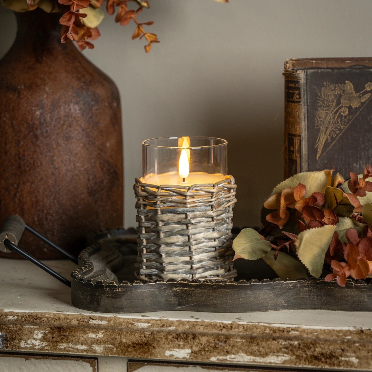 Woven Wicker 3D Flame Candle