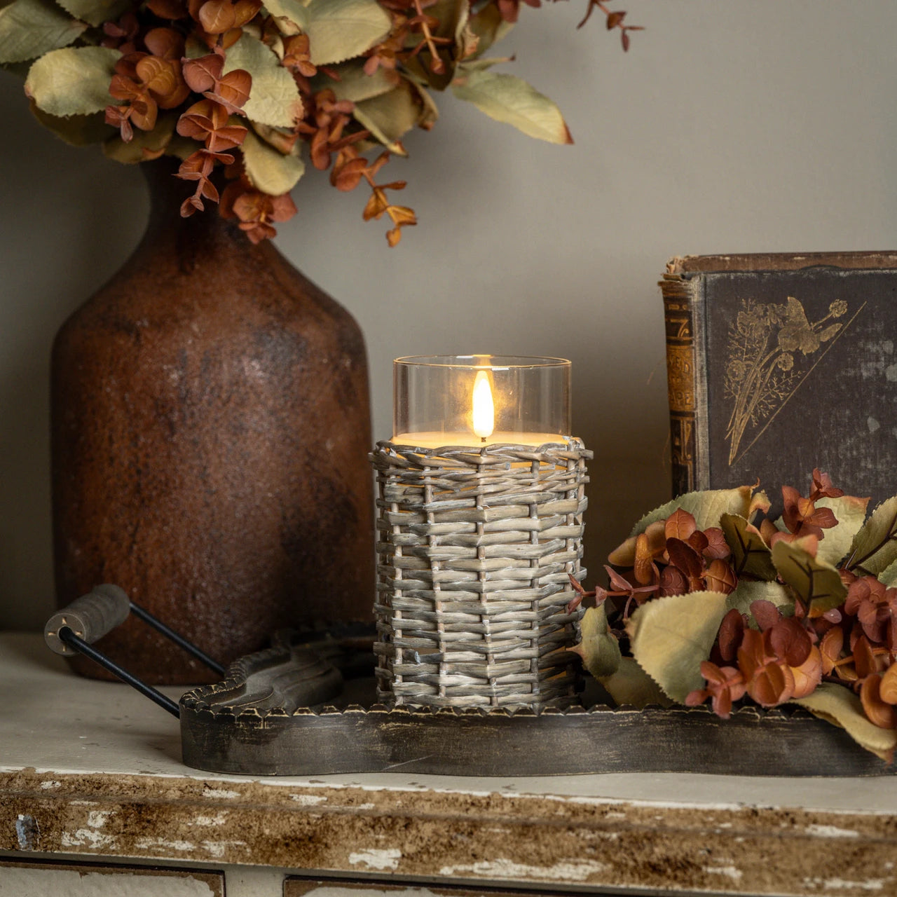 Woven Wicker 3D Flame Candle