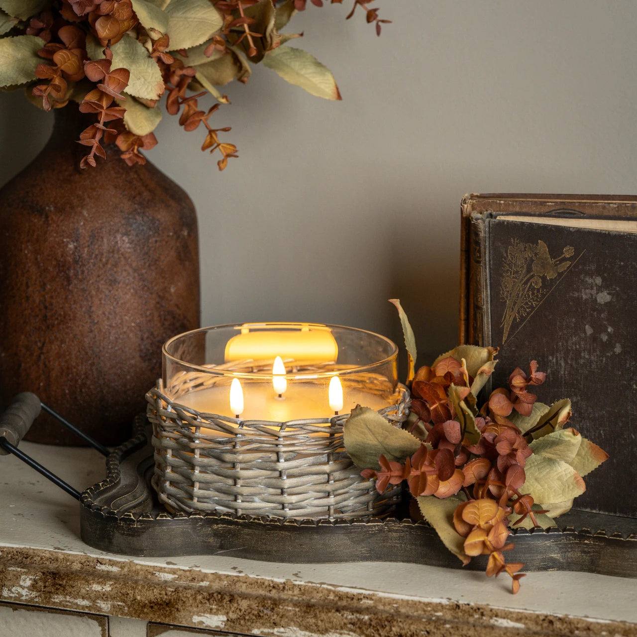 Woven Wicker 3D Flame Candle