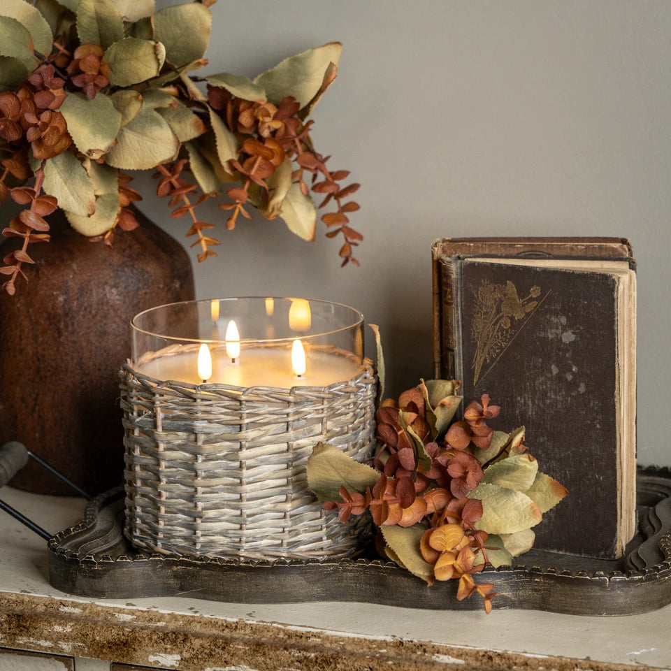 Woven Wicker 3D Flame Candle