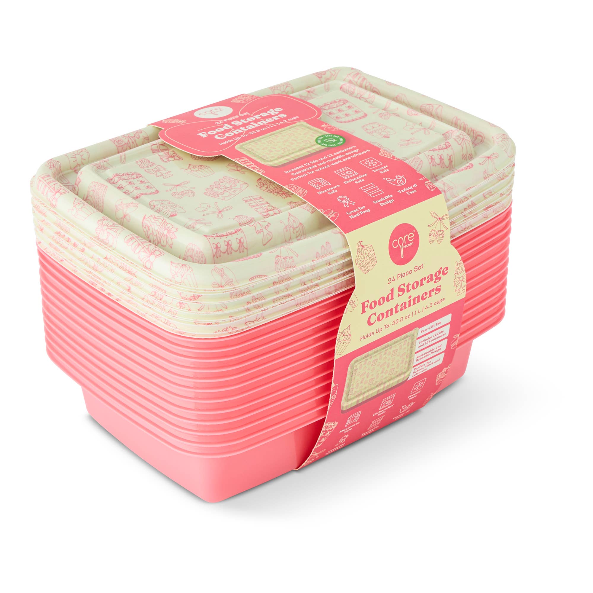 24pc Food Storage Set Plastic - Coquette Bakery