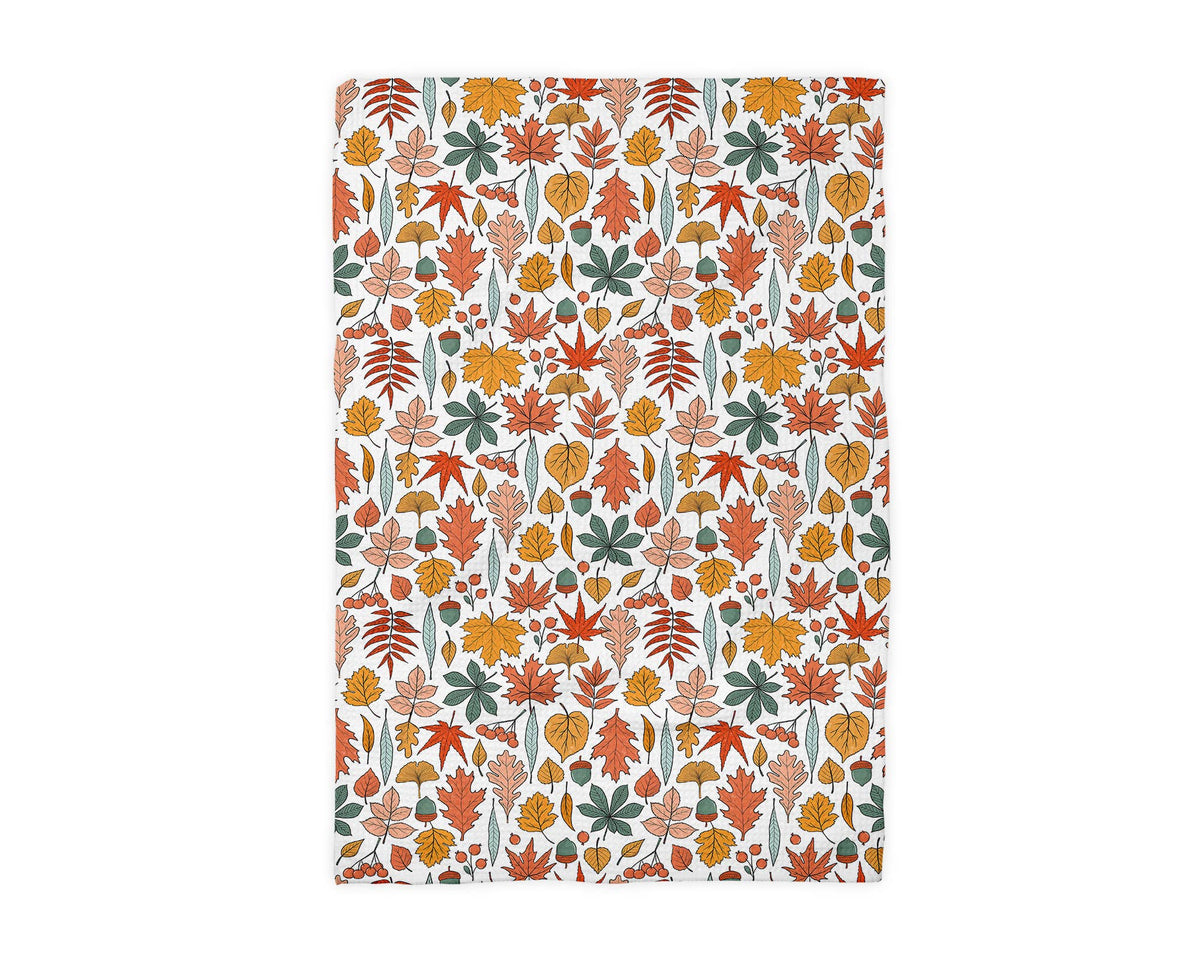 Autumn Leaves Foliage Fall Acorn Retro Kitchen Towel Waffle