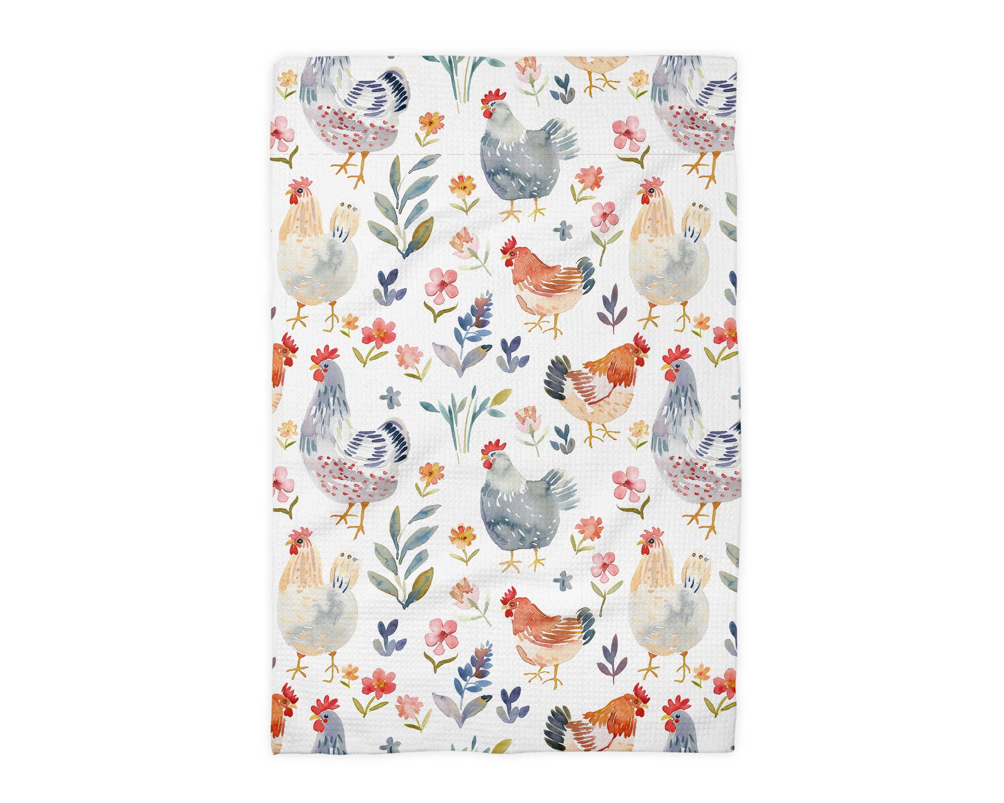Chicken Rooster Floral Spring Summer Farmhouse Kitchen Towel
