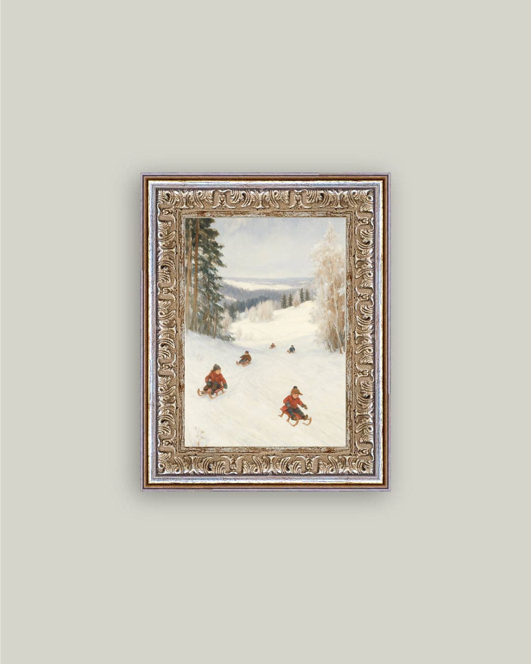 Sledding Hill Framed Antique Art