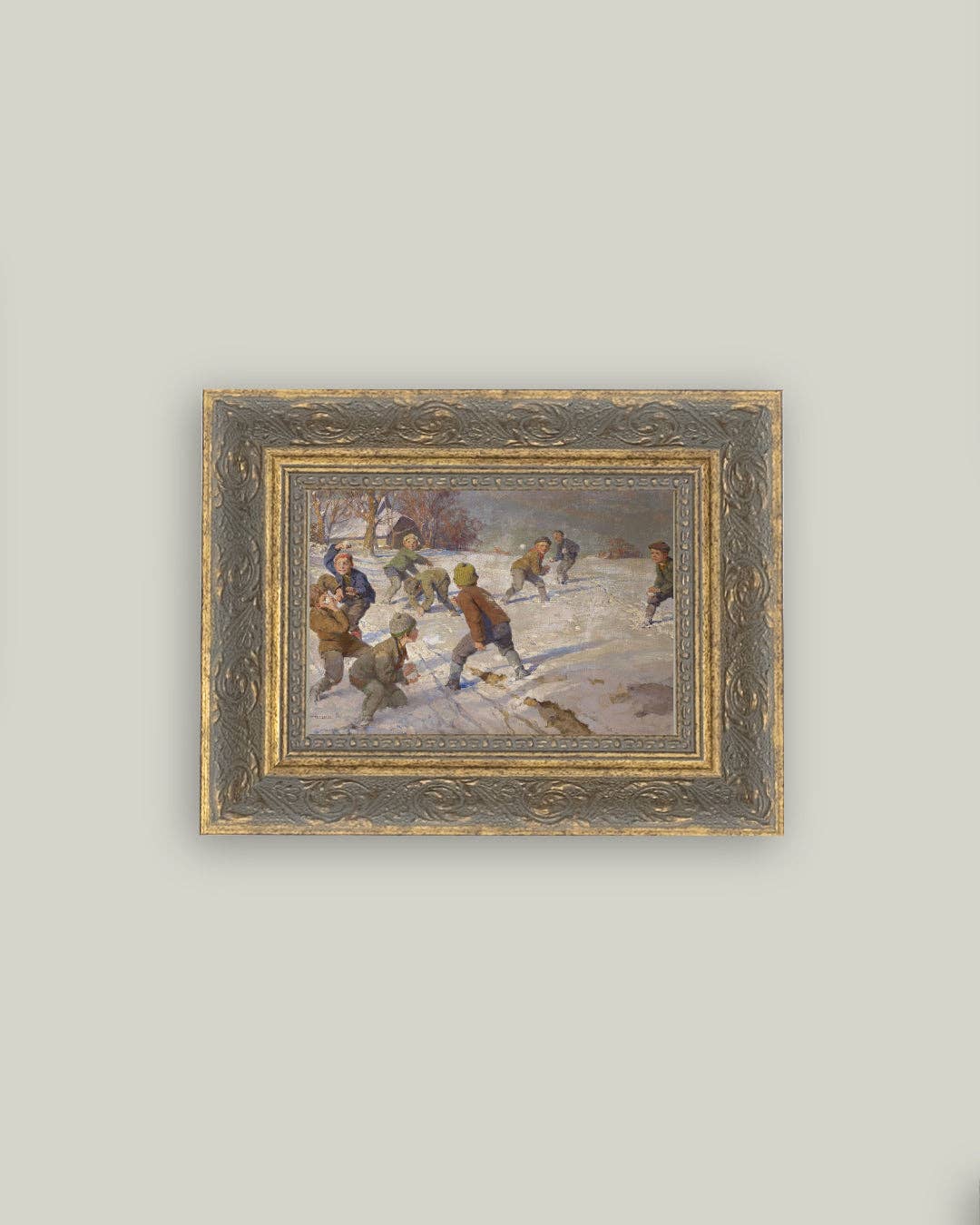 The Snowball Fight Framed Antique Art