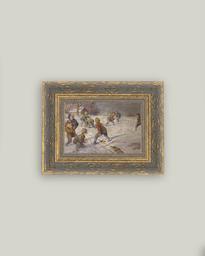 The Snowball Fight Framed Antique Art