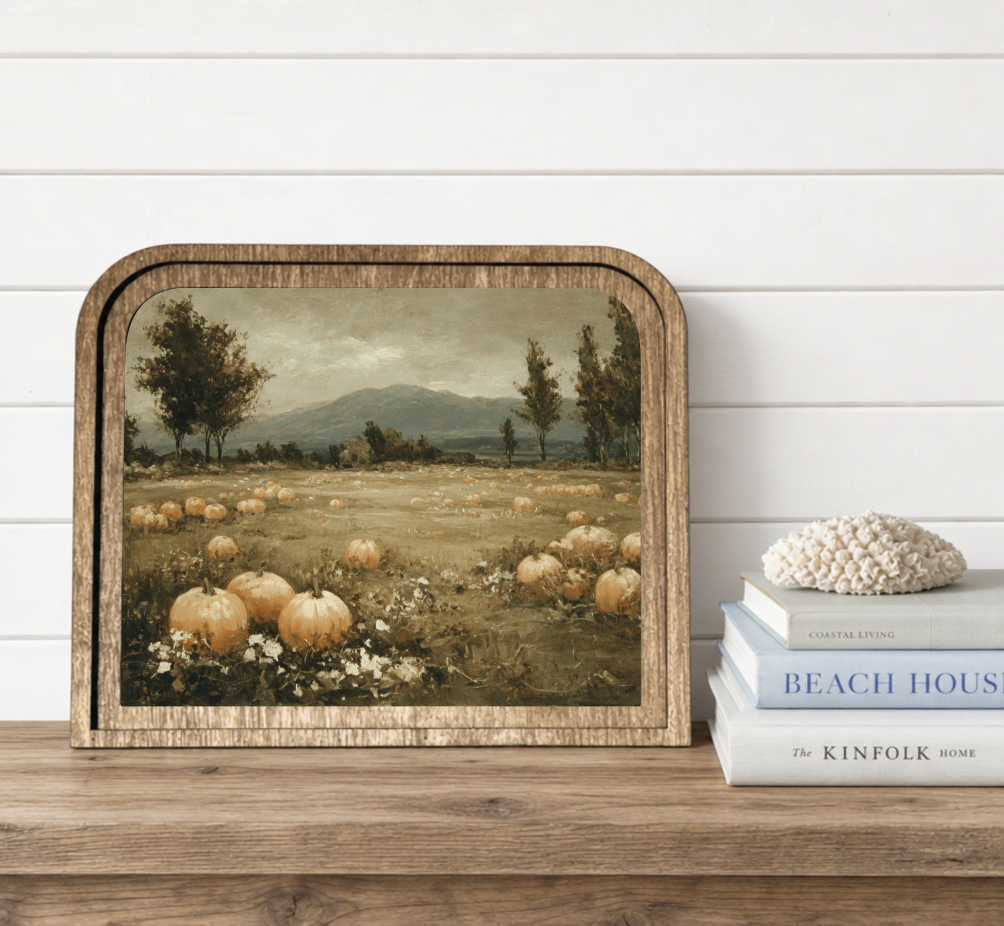Landscape Arch Frame Pumpkin Field Autumn | Wood &amp; Canvas