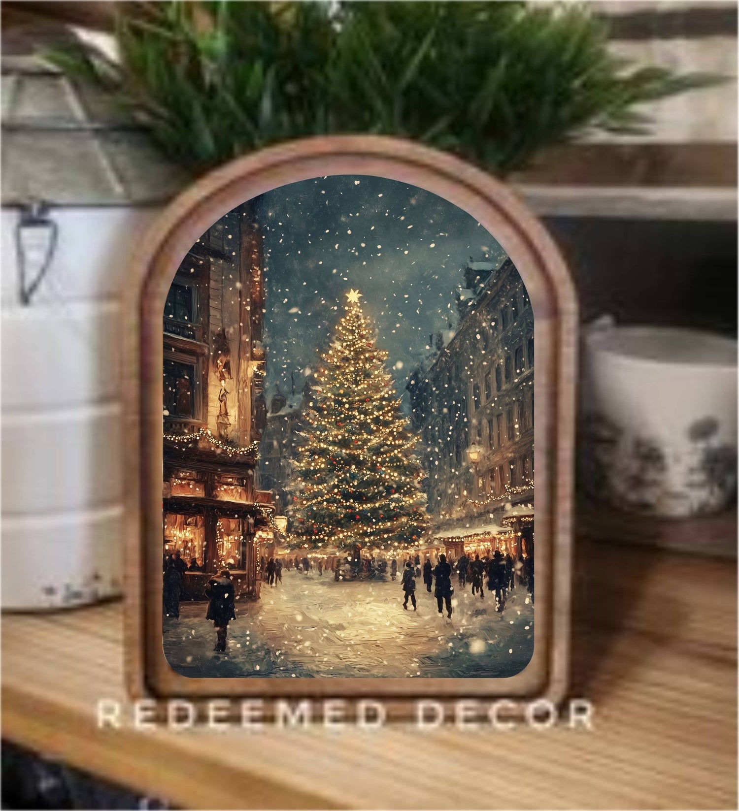 Arch Top Christmas Tree Main Street Framed Art