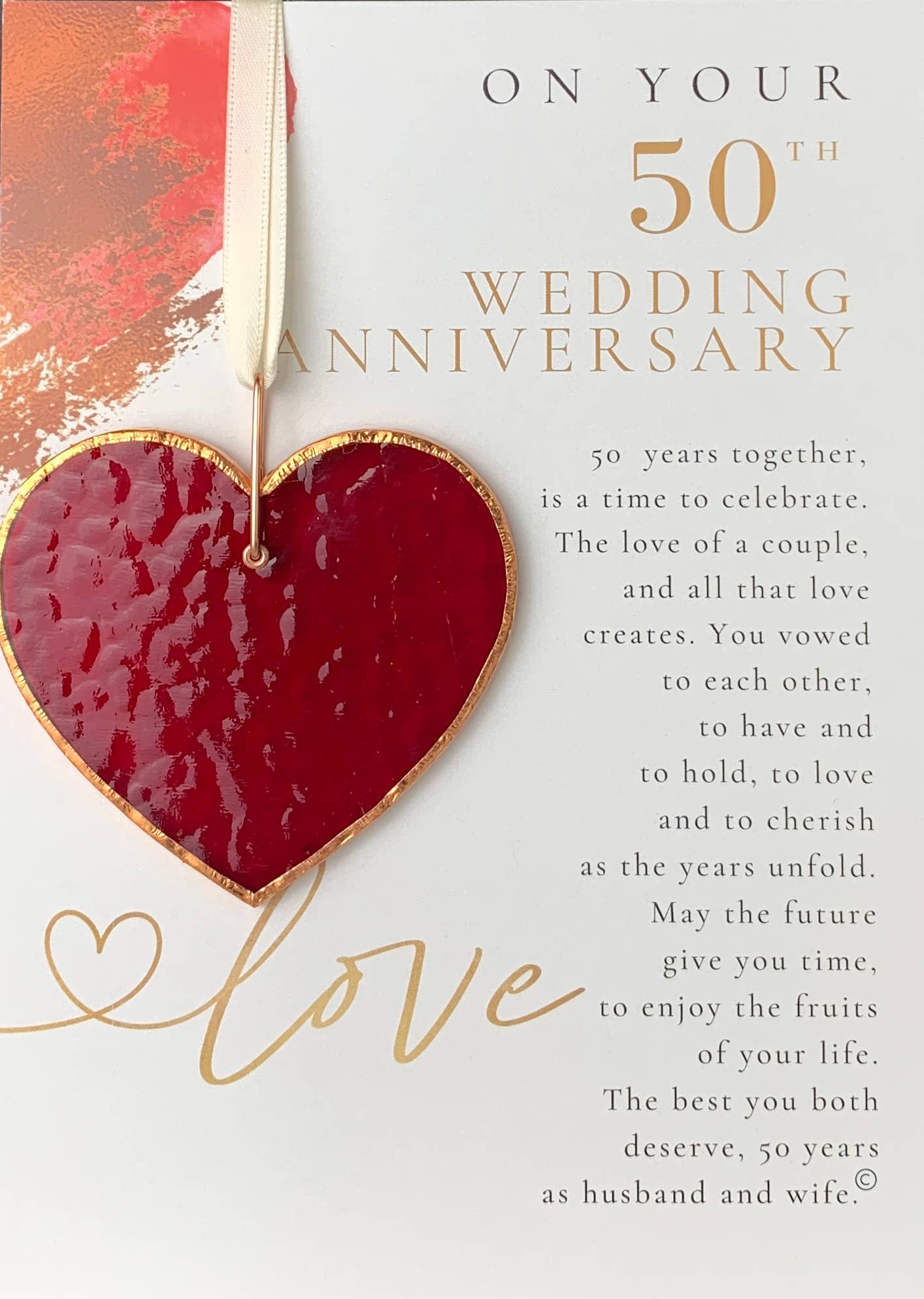 50th Wedding Anniversary Gift USA Handmade Glass Heart 7731